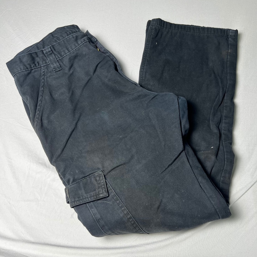 Wrangler Mens Flannel Lined Cargo Pants Black Cotton Plaid Lined 34x32 70OF LBL